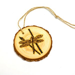 Dragonfly wood-burned ornament
